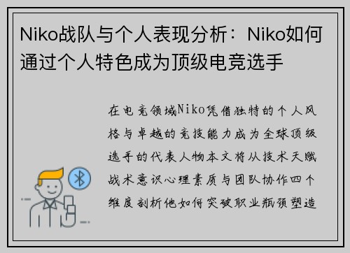 Niko战队与个人表现分析：Niko如何通过个人特色成为顶级电竞选手